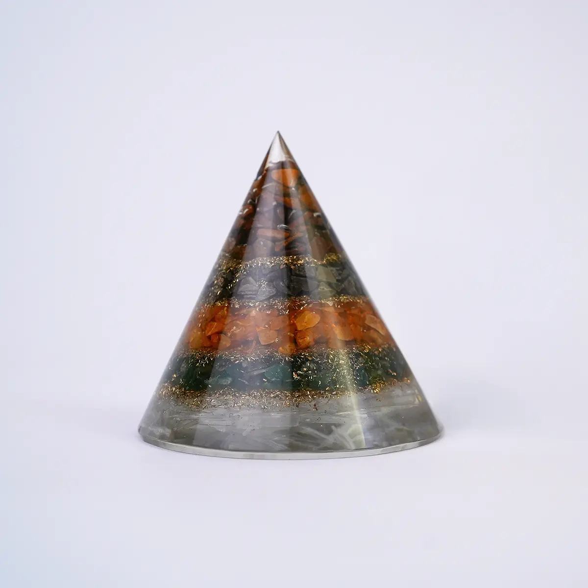 Dhan Yog Orgonite Crystal Cone – Clear Resin, Multi Layer Carnelian Tourmaline Aventurine Selenite | Wealth Energy Amplifier & Negativity Transmuter | Home & Office