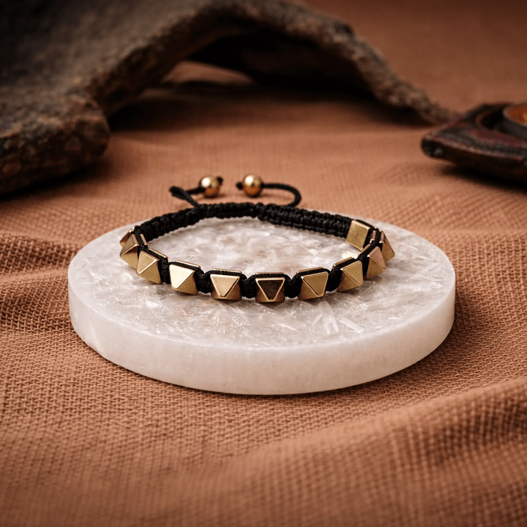 Pyrite Pyramid Charm Bead Bracelet – Handmade, Gold, 8mm Stretch Fit | Manifestation, Abundance & Financial Intention Setting | Sacred Geometry Kavach